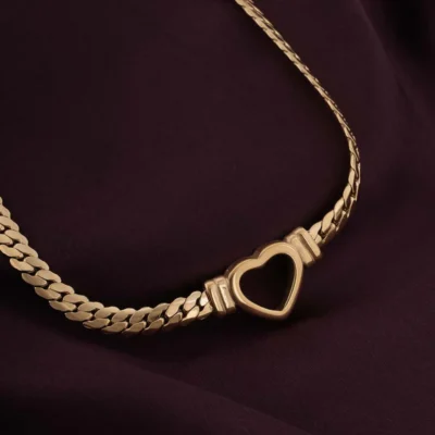 Cuban Chain Hollow Heart Necklace
